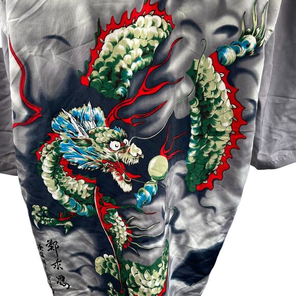 Y2K Chinese Dragon Serpent Tribal Hawaiian Button Up Shirt Men Sz XL Japanese - Picture 5 of 9